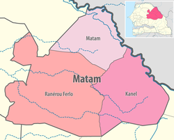 Matam région, divided into 3 départements