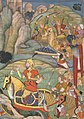 Musicians advance behind Emperor Humayun defeating the Afghans. One straight-tubed nafir trumpet, one S-curved karnay.