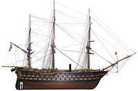 1/75-scale model of the 100-gun Prince Jérôme, on display at the Swiss Museum of Transport. She was transformed into a sail and steam ship of the line while on keel.