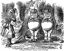 Illustration of Alice meeting Tweedledum and Tweedledee