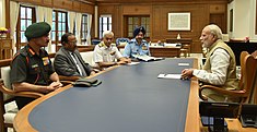 NSA Doval, along with Army, Navy, and Air Force Chief meeting PM Modi