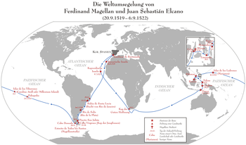 Route der Weltumsegelung Magellans und Elcanos