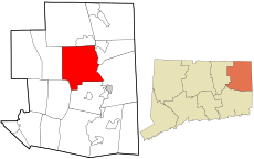 Pomfret's location within Windham County and Connecticut