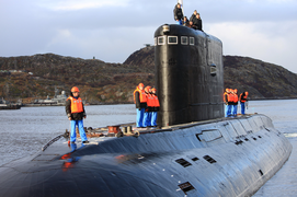 Diesel submarine Kilo-class Kaluga returns from a long voyage