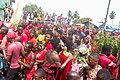A large crowd of people celebrating the Aboakyer festival in Ghana