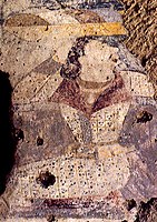 Devotee in double-lapel caftan, left wall of the niche of the Western Buddha.[42][43] He has also been described as a Hephthalite.[44]