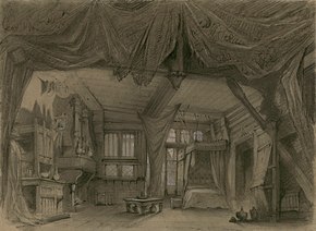 Stage design for an opera, for a room in the tavern