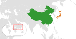 Map indicating locations of China and Japan