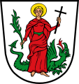 Margareta ist Ortsheilige von Rötz, DE-BY – mit Märtyrerpalme, Kreuz und flammenbezungtem Drachen