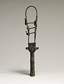 Sistrum with the face of the goddess Hathor depicted with cow ears; 380–250 BC; bronze; 36.3 cm; Walters Art Museum (Baltimore, US)