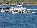 Image 17Kappróður is the Faroese word for rowing competition in wooden Faroese rowing boats. There are 7 regattas held around the islands every summer, where boats in different sizes compete. Here is the largest boat type 10-mannafør. (from Culture of the Faroe Islands)