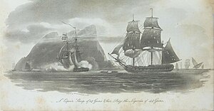 Espoir and Liguria, with Gibraltar in the background, Nicholas Pocock, 1801