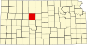 Map of Kansas highlighting Ellis County