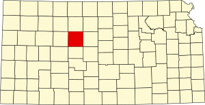Map of Kansas highlighting Ellis County