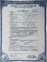 A California confidential marriage certificate, issued 2015.