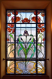 "Iris" stained glass window, Kraków, Pollera Hotel, 30 Szpitalna Street (c. 1900)