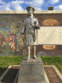 Statue of Lord Dunmore at Point Pleasant, in front of the flood wall mural.