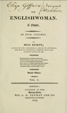 Title page of The Englishwoman. A novel (Vol. I) by Miss Byron, 1812.