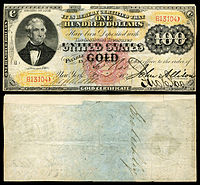 $100 Gold Certificate, Series 1875, Fr.1166h, depicting Thomas Hart Benton