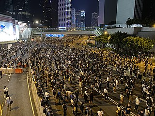 Protesters in Harcourt Road.