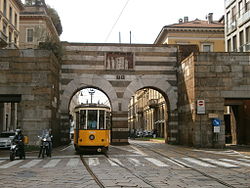 The external facade of Porta Nuova medieval city gate.