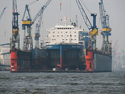 Blohm + Voss Dock 10, at the Port of Hamburg Germany