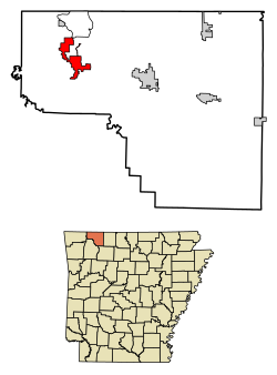Location within Carroll County and Arkansas