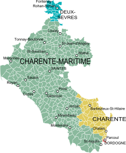 Modern map showing the extent of the historical Saintonge province