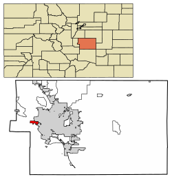 Location of the City of Manitou Springs in El Paso County, Colorado.