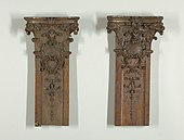 Two fragments of French pilasters, made of oak, in the Cooper Hewitt, Smithsonian Design Museum (New York City)