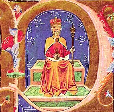 Chronicon Pictum, Hungarian, Hungary, Géza, Prince, throne, scepter, orb, medieval, chronicle, book, illumination, illustration, history