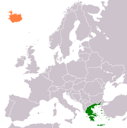 Map indicating locations of Greece and Iceland