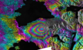 InSAR image displaying the ground deformation after the eruption of Calbuco volcano in Chile.