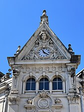 Renaissance Revival pediment of the Hôtel de la Caisse d'épargne de Dijon (Rue des Bons-Enfants no. 8), Dijon, France, by Arthur Chaudouet, 1889-1890