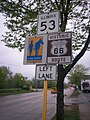Historic Route 66, Illinois Route 53, and I&M Canal overlap in Joliet, Illinois