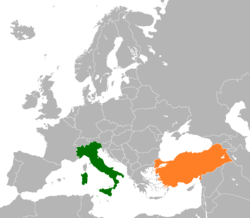 Map indicating locations of Italy and Turkey