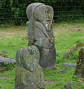 Stone idols, Boa Island, County Fermanagh, c. 400–800 AD. Left: the Lustymore idol, right: the Boa Island Janus.[51]