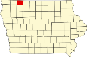 Map of Iowa highlighting Dickinson County