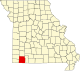 A state map highlighting Barry County in the southwestern part of the state.