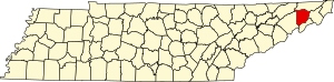 Map of Tennessee highlighting Washington County