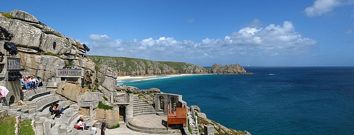 Minack Theatre and view over Porthcurno Bay.