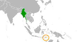 Map indicating locations of East Timor and Myanmar