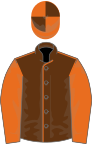 Brown, orange seams and sleeves, orange and brown quartered cap