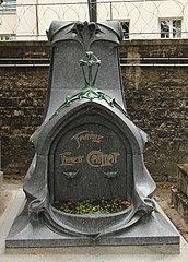 Decorative stylized lettering – Grave of the Caillat Family in Père Lachaise Cemetery, Paris, by Guimard (1899)[169]