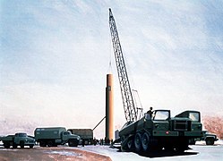 R-36 missile being lowered into a missile silo.