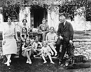 The Mitford family 1928; Front row, L to R, mother (Sydney Bowles), Unity, Jessica and Deborah, father (David Freeman-Mitford, 2nd Baron Redesdale); middle row, Diana and Pamela; back row, Nancy and Tom.