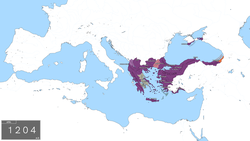 The Byzantine Empire on the eve of the Sack of Constantinople, in 1204 AD.