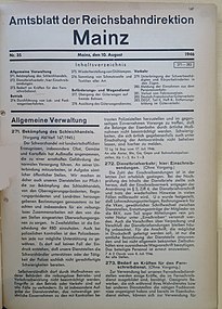 Letzte Ausgabe des Amtsblatts, in dem die Reichsbahn noch im Titel genannt wird, 10. August 1946.