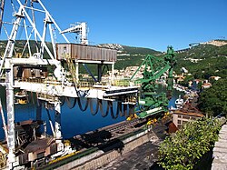 Coal loading gantry crane in a port