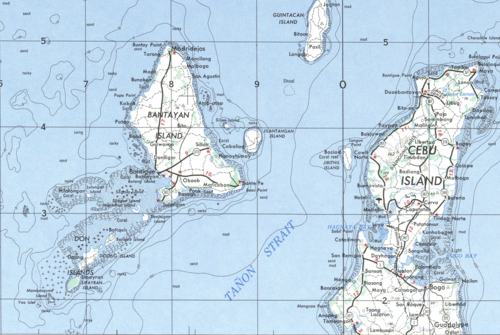 Map of Bantayan Island, with islands labelled